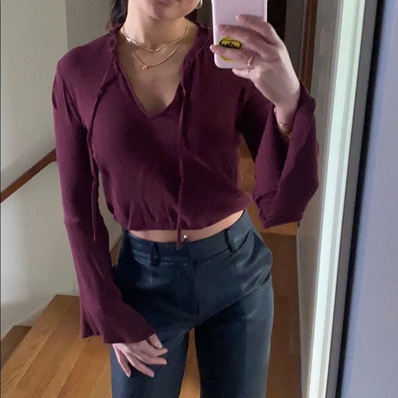 burgundy blouse with neck tie - Picture 2 of 3